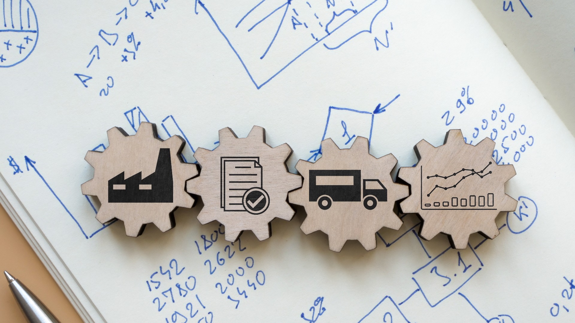 Zahnräder mit Supply Chain Management Zeichen und Geschäftszeichen.